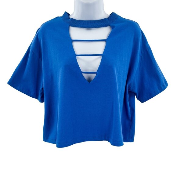 wild fable Tops - Wild Fable Strappy Chest Cutout Short Sleeve T-Shirt Crop Top Blue Large